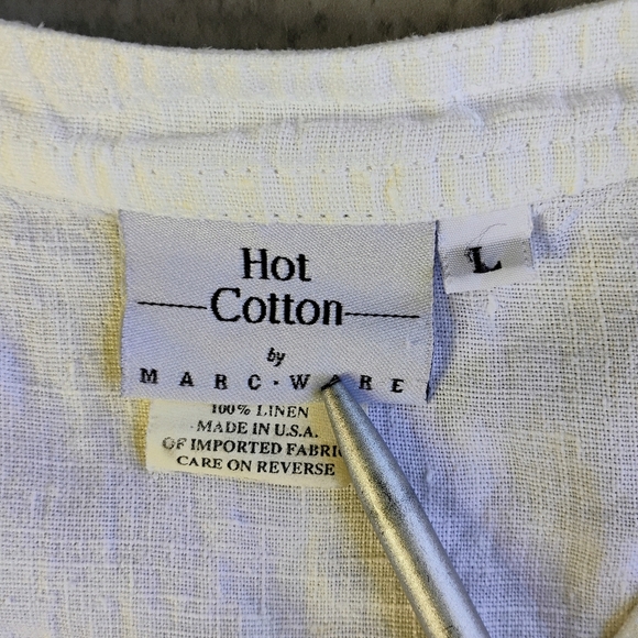 Hot Cotton Top Womens Large White 100% Linen Summer Button Up Casual Neutral - Picture 5 of 10